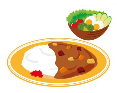 Vector illustration of curry rice with potatoes and carrots .